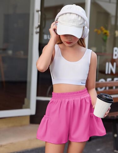 Zaclotre Girls Ruffle Athletic Shorts with Pockets High Waisted Kids Sport Shorts for Soccer Basketball Running in Saudi Arabia