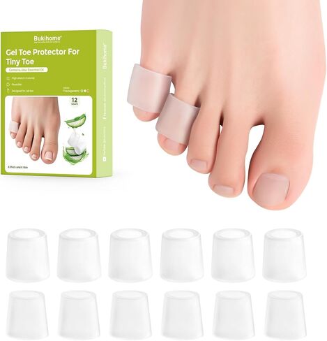 Bukihome Silicone Toe Protectors – Silicone Open Pinky Toe Sleeves for Hammer Toes, Corns, Calluses, Blisters – Soft Gel Protector Toe Cushions for Pain Relief - 12 Count (6 Thick +6 Thin) in Kuwait