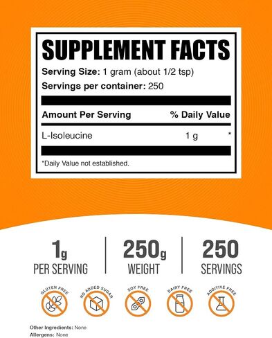 Plksupplements.com L -Isoleucine Powder - ملحق الأحماض الأمينية ، ملحق BCAA - غير متسلل وخالي من الغلوتين ، 1G لكل وجبة ، 500 جرام (1.1 رطل) (حزمة 1) in Kuwait