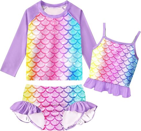 Girls Kids Rash Guard Sets 3 Pieces Tankini Bathing Suit Swimwear Long Sleeves Swimsuit for 3-8 Years in Saudi Arabia