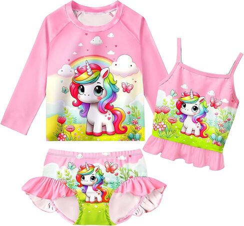 Girls Kids Rash Guard Sets 3 Pieces Tankini Bathing Suit Swimwear Long Sleeves Swimsuit for 3-8 Years in Saudi Arabia