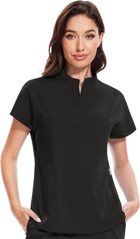Niaahinn Scrub Top for Women-Mandarin Collar ، اثنين من الجيوب ، مكافحة الشريان ، فرك نسائي 4 اتجاهات in Kuwait