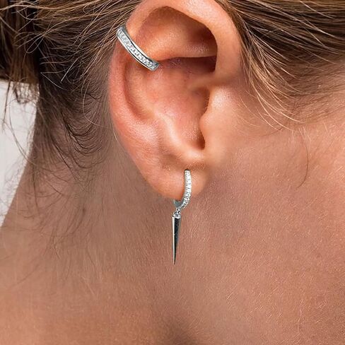 SLUYNZ Sterling Silver Spike Earrings Hoop for Women Teens Geometric Huggie Hoop Earrings Drop Punk Earrings Minimalist Huggie in Kuwait