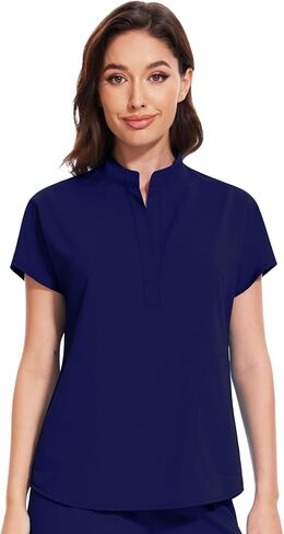 niaahinn Scrub Top for Women - Mandarin Collar, 2 Pockets, Anti-Shrink, 4-Way Stretch Women’s Scrub Top in Saudi Arabia