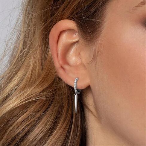 SLUYNZ Sterling Silver Spike Earrings Hoop for Women Teens Geometric Huggie Hoop Earrings Drop Punk Earrings Minimalist Huggie in Kuwait