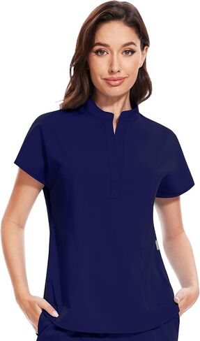 niaahinn Scrub Top for Women - Mandarin Collar, 2 Pockets, Anti-Shrink, 4-Way Stretch Women’s Scrub Top in Saudi Arabia