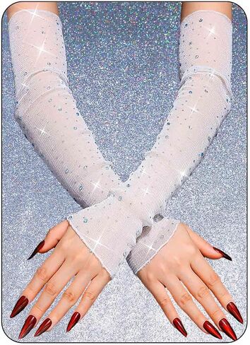 Casdre Sparkly Rhinestone Long Gloves Long Longly Mesh Mesh Length Cloeves Prom Gloves for Women in Kuwait