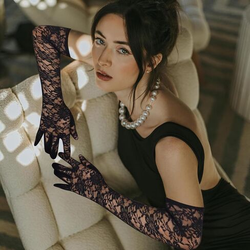 Lace Gloves Women Elbow Length Tea Party Opera Princess Lace Gloves for Women Girls in Kuwait