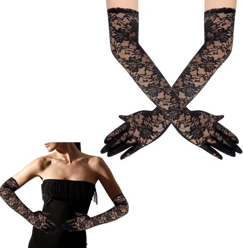 Lace Gloves Women Elbow Length Tea Party Opera Princess Lace Gloves for Women Girls in Kuwait
