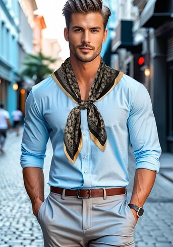 GERINLY Men Silk Feel Dress Scarf Square 35 Inch, Formal Suit Scarves Elegant Ascot, Gentleman Neck Wrap in Kuwait