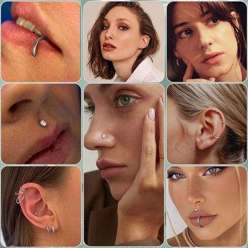 LOYALLOOK 15Pcs Nose Rings Studs-316L Surgical Steel Gold Nose Rings for Women Men Hypoallergenic L Shape/Corkscrew/Straight Nose Studs Hinged Clicker Segment Nose Rings Hoops 18G 20G Nose Piercing Jewelry in Saudi Arabia