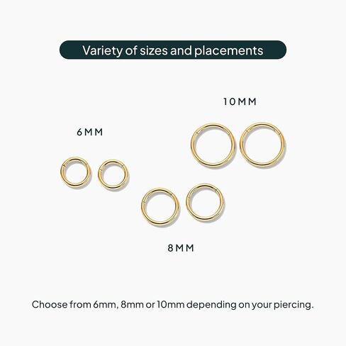 PAVOI 14K GOLD PLATED TITANIUM CLACHER HOOP أقراط للنساء الرجال | مفصلية حلق هوجي | حلزوني الغضروف حلقة الأنف Tragus Rook الحاجز المجوهرات 16-18-20 مقاييس in Saudi Arabia