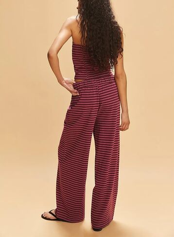 Women Striped Pants Sets 2 Piece Outfits Strapless Tube Tops and Elastic Waist Wide Leg Pants Lounge Set in Saudi Arabia