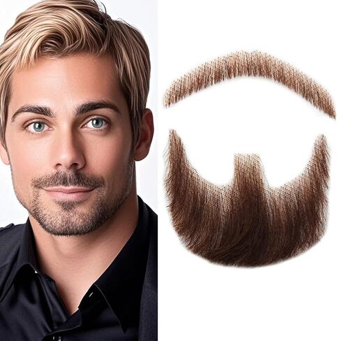 لحية مزيلة لحية Goatee واقعية اليد الكاملة مربوطة شارب الشارب الوجه البالغين البالغين الرجال ماكياج الدانتيل غير مرئي لحية كاذبة لالتزامات هالوين ترفيه فيلم دراما الماكياج (براون) in Kuwait