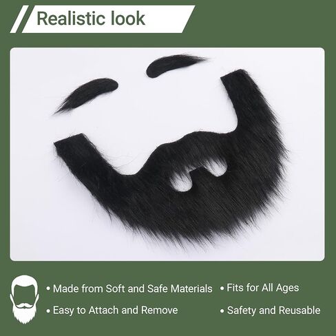 Full Fake Beard and Eyebrows Self Adhesive Realistic Costume Facial Hair Stick On Beard in Kuwait