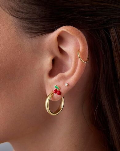 PAVOI 14K GOLD PLATED TITANIUM CLACHER HOOP أقراط للنساء الرجال | مفصلية حلق هوجي | حلزوني الغضروف حلقة الأنف Tragus Rook الحاجز المجوهرات 16-18-20 مقاييس in Saudi Arabia