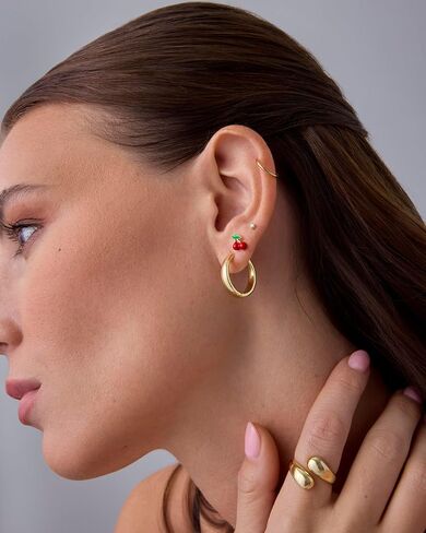 PAVOI 14K GOLD PLATED TITANIUM CLACHER HOOP أقراط للنساء الرجال | مفصلية حلق هوجي | حلزوني الغضروف حلقة الأنف Tragus Rook الحاجز المجوهرات 16-18-20 مقاييس in Saudi Arabia