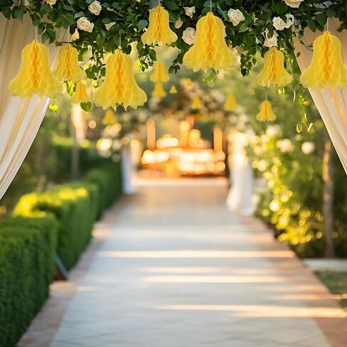 HUIANER White Honeycomb Bells 7pcs Christmas Wedding Bells Hanging White Bridal Honeycomb Bells Paper Bells Decorating Supplies for Weddings Parties Baby Showers in Kuwait