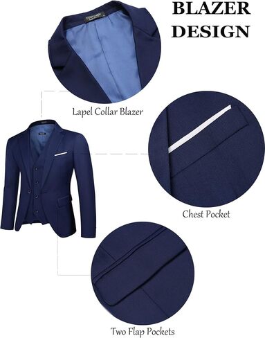 COOFANDY Mens 3 Piece Suits One Button Blazer Jacket Slim Fit Vest Suit Pant with Tie in Saudi Arabia