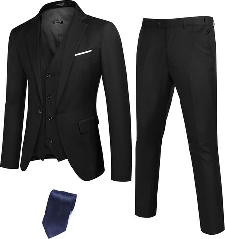 COOFANDY Mens 3 Piece Suits One Button Blazer Jacket Slim Fit Vest Suit Pant with Tie in Saudi Arabia