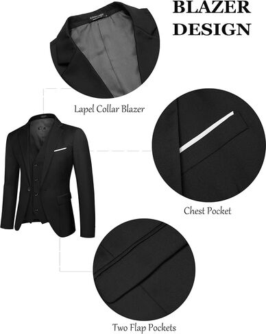 COOFANDY Mens 3 Piece Suits One Button Blazer Jacket Slim Fit Vest Suit Pant with Tie in Saudi Arabia