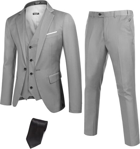 COOFANDY Mens 3 Piece Suits One Button Blazer Jacket Slim Fit Vest Suit Pant with Tie in Saudi Arabia
