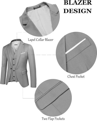 COOFANDY Mens 3 Piece Suits One Button Blazer Jacket Slim Fit Vest Suit Pant with Tie in Saudi Arabia