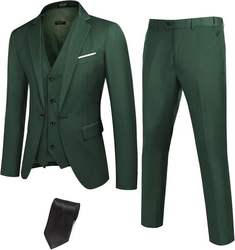 COOFANDY Mens 3 Piece Suits One Button Blazer Jacket Slim Fit Vest Suit Pant with Tie in Saudi Arabia