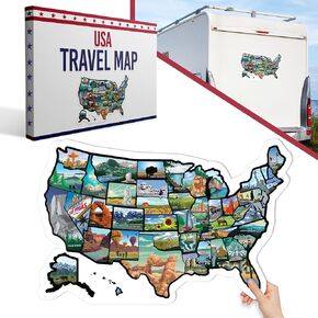 RV State Map Sticker - 11" x 17", Explore & Mark States Visited - UV-Protected Fade Resistant USA Map Decal - Essential Motorhome, Camper & Van Life Accessory