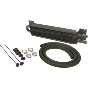 DERALE Fluid Cooler, 7000 Series, 2 Pass, 12.875 x 2.625 x 1.75 in, 11/32 in Hose Barb Inlet/Outlet, Hardware/Hose, Aluminum, Black Anodized, Kit