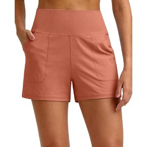 G4Free Ribbed Stretchy Womens Shorts Casual High Waisted Athletic Running Golf Lounge Shorts with Pockets