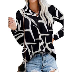 Magritta Long Sleeve Shirts for Women Fashion Casual Loose Fit Button Down Cuffed Lightweight V Neck Collared Blouse Tops in Kuwait
