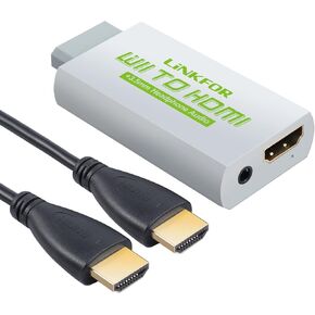 محول LiNKFOR Wii HDMI مع كابل HDMI بطول 3 أقدام / محول Wii إلى HDMI - يقيس إشارة Wii إلى إشارة HDMI 720p و1080p - Wii2HDMI 720P أو 1080P محول محول الفيديو HD HDTV + مخرج صوت 3.5 مم