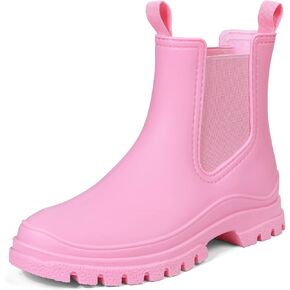 Dksuko Women's Rain Short Boots Rubber Poots Garden Boots Slip على كاحل تشيلسي الحذاء معزول للأزياء العازلة للعمل في الهواء الطلق نعل سميك