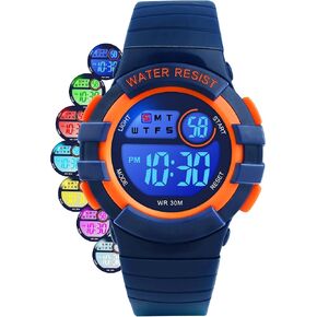 Dtkid Kids Digital Watches ، Boys Girls Watch مع 3ATM مقاومة للمياه ، وضوء ملون/أحادي اللون مع التنبيه وساعة الختنى ، والتعلم الوقت للأطفال/المراهقين
