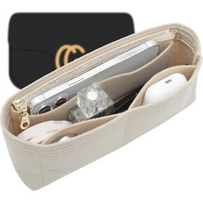 Felt Small Insert Purse Organizer with Zipper Compatible with GG Mini Marmont Insert Matelasse Shoulder Bag and More, Mini Handbag Organizer Pouch for Women Inner Bladder Bag (Beige, mini)