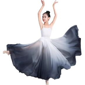 Children's Lyrical Dance Skirt Gradient Color Chiffon Long Swing Sheer Wrap Skirts for Modern Ballet Performance