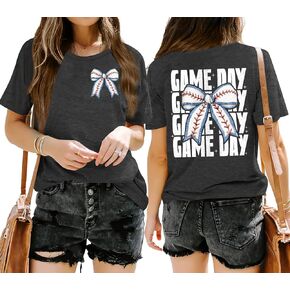 Baseball Shirt Women: Baseball Bow Graphic Tops Baseball Mom T Shirt Game Day Short Sleeve Tops