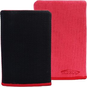 TAKAVU Auto Detailing Clay Mitt 1 Pack 9.7x6.3 inches, Magic Clay Bar Mitt Premium Mesh and Microfiber for Remove Dirts Mud Grime, Car Cleaning Detail Glass Wheel Windshield (Grey)