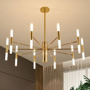 Modern Gold Chandelier,39.3" Living Room Lighting Fixture 40-Light Candle Mid Century Chandeliers,Large Metal Industrial Pendant Light for Kitchen Island,Foyer,Dining Room,Bedroom