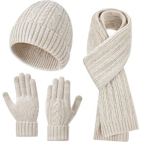 Warmiehomy Winter Hat Beanie Scarf Touchscreen Gloves Set for Women, Knit Warm Long Neck Scarves Cap Gloves 3 in 1 Set