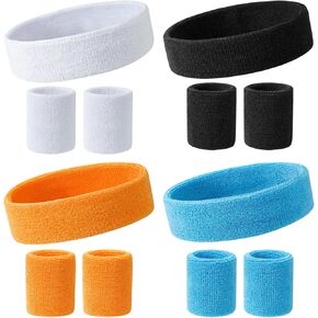 Neon Sweatbands, Colorful Sport Headband Wristband Set for Kids, Breathable Terry Cloth Athletic Sweat Bands for Basketball Tennis Running Football, Multicolor