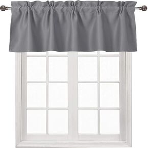 DWCN Valance Curtains Blackout Grey Kitchen Valance Solid Rod Pocket Window Treatments Curtain Valance for Kitchen Bathroom Windows 52x18 inch Long, 1 Panel