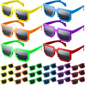 12 Pixel Colorful Sunglasses for Kids and Adults Neon Multicolor Sunglasses for Birthday Game Party Favors