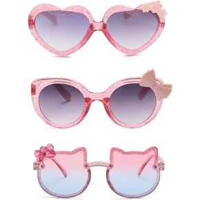 3-Pairs Girls Sunglasses Kids Cute Pink Kitty Lovely Cartoon Sunglasses Aged 3-12 UV400 Protection