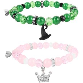 Auleep مطابقة الأساور شرير للأصدقاء Crystal Beads الصداقة ، Elphaba Doll Hiched Gifts Healing Natural Stones 8mm ، هدايا عيد ميلاد للنساء الأزواج الوردي والأخضر