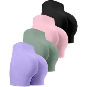CHRLEISURE Workout Gym Biker Shorts, High Waisted Butt Lifting Scrunch Butt Sports Seamless Shorts Sets 4 Piece