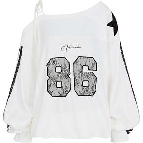 Aelfric Eden Off The Shoulder Lace Embroidery Sweatshirt Long Sleeve Y2K jersey Sweatshirts Oversized Baggy Pullover Top