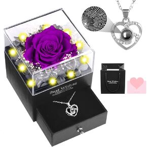 Preserved Real Rose with I Love You Heart Necklace Eternal Flower Roses Romantic Gifts for Her Mom Grandma Wife Girlfriend on Valentines Mothers Day Birthday Christmas Anniversary, A Red
