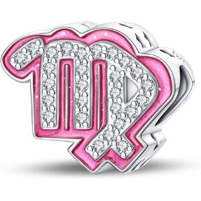 HappyStar 925 Sterling Silver Pink Pendants Zodiac Scarms سحر Fit Pandora Bracelets 12 Constellations Bead Charms for Bracelets Necklace with Zirconia cubic for Women Diy Jewelry Gifts
